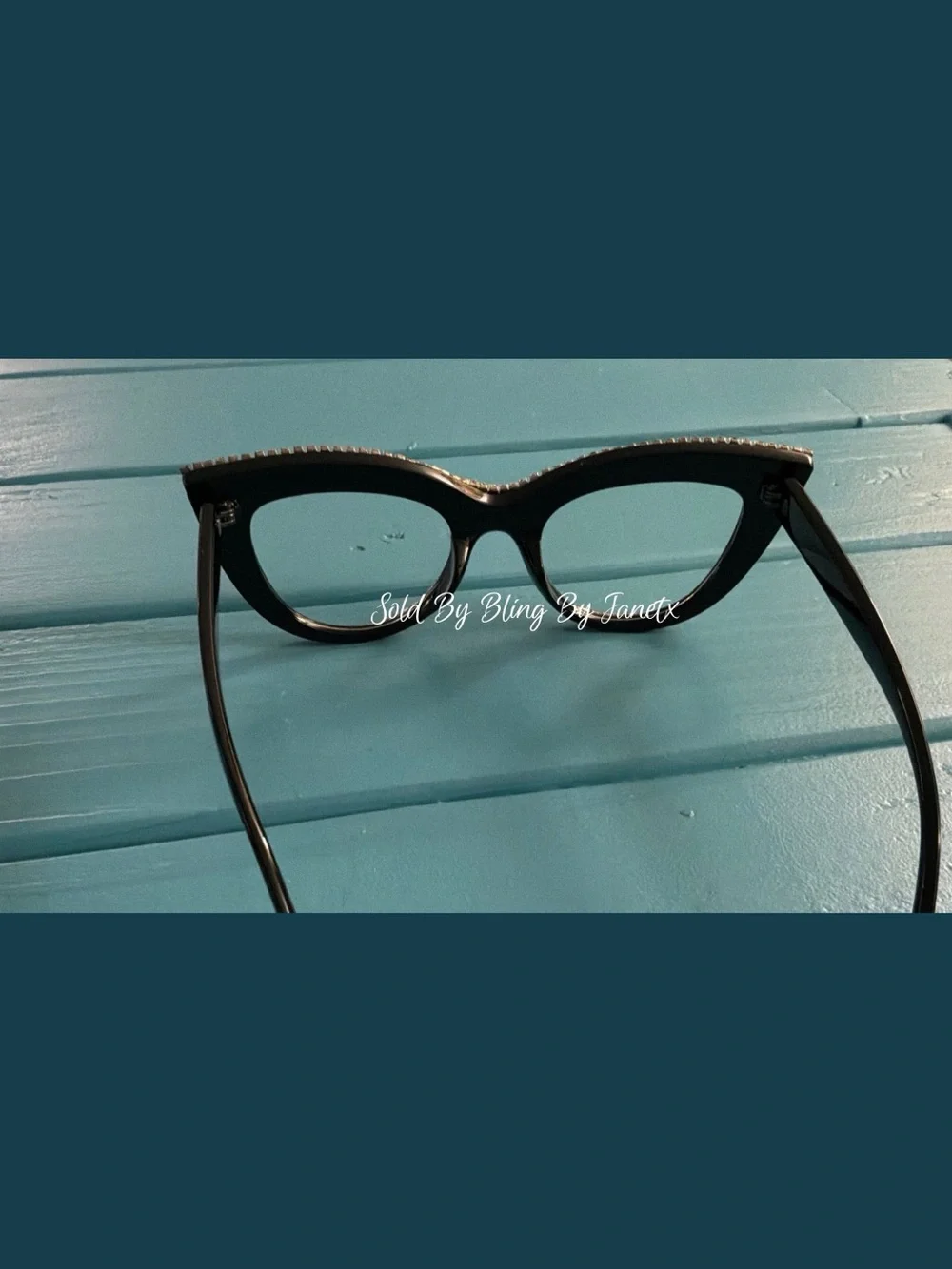 Bling Rhinestone Crystal Cat-Eye Glasses - Black - Clear lenses -Fashion Glasses